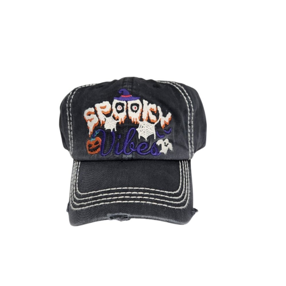 Distressed Black 'Spooky Vibes' Cap